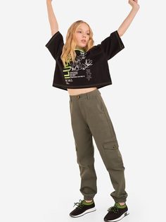 Хаки брюки-карго для девочки Gloria Jeans