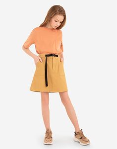 Бежевая юбка с контрастным поясом для девочки Gloria Jeans