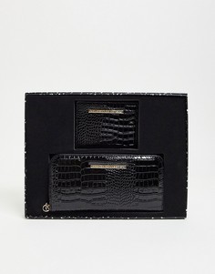 Черные кошелек и кредитница с имитацией под кожу крокодила и фирменной отделкой French Connection-Черный цвет