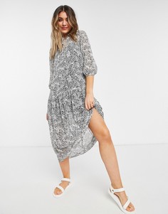 Шифоновое платье миди с завязкой на шее и звериным принтом New Look-Черный цвет