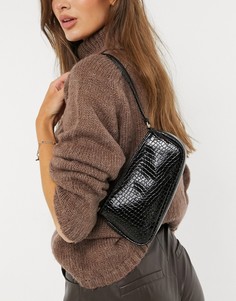 Черная асимметричная сумка на плечо в стиле 90-х с эффектом крокодиловой кожи ASOS DESIGN-Черный цвет