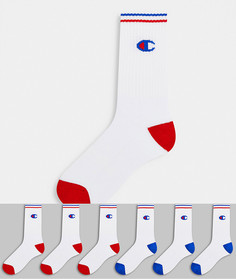 6 пар белых носков с логотипом Champion-Белый