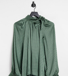 Свободная блузка в ромбовидный горошек, с бантом и объемными рукавами Fashion Union-Зеленый цвет