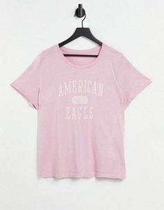 Розовая классическая футболка American Eagle-Фиолетовый цвет