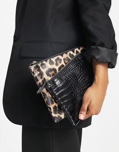 Двойная сумка-кошелек черного цвета со звериным принтом French Connection-Черный цвет