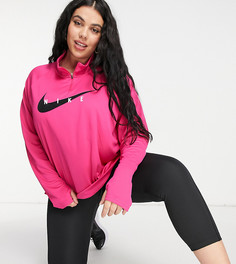 Розовый топ для среднего слоя с короткой молнией и логотипом-галочкой Nike Running Plus-Розовый цвет