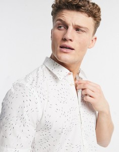 Белая рубашка классического кроя с принтом и короткими рукавами Paul Smith-Белый