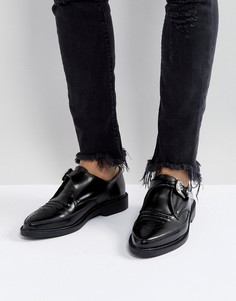 Кожаные туфли с острым носком и пряжками T.U.K-Черный
