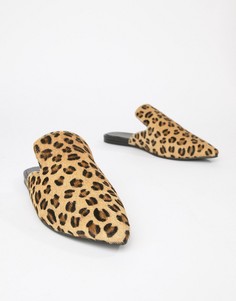 Кожаные мюли с заостренным носком и леопардовым принтом Park Lane-Мульти