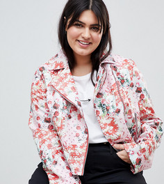 Байкерская куртка из полиуретана с цветочным принтом ASOS DESIGN Curve-Мульти