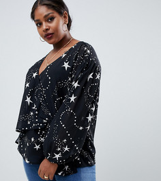 Прозрачный лонгслив с запахом и принтом звезд ASOS DESIGN Curve-Мульти