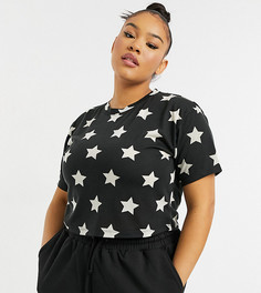 Укороченная пижамная футболка черного цвета со звездами Outrageous Fortune Plus-Многоцветный