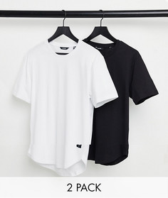 Комплект из 2 длинных футболок черного и белого цвета с закругленным краем Only & Sons-Многоцветный