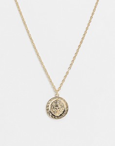 Золотистое ожерелье с подвеской-монеткой со львом River Island-Золотистый
