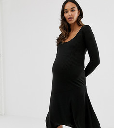 Платье миди с овальным вырезом и асимметричной юбкой ASOS DESIGN Maternity-Черный