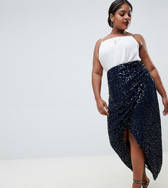 Юбка макси с запахом и отделкой ASOS DESIGN Curve-Темно-синий