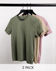 Набор из 3 футболок цвет хаки, песочного и розового цвета Burton Menswear-Многоцветный