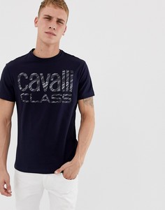 Темно-синяя футболка с логотипом Cavalli Class-Темно-синий