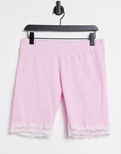 Лавандово-розовые шорты-леггинсы для дома с ажурной кружевной отделкой Loungeable-Розовый цвет