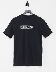 Черная футболка с логотипом-рамкой спереди American Eagle-Черный цвет