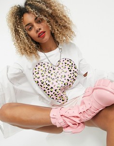 Белая футболка с леопардовым принтом в форме сердца Love Moschino-Белый