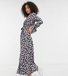 Эксклюзивное черное платье макси с запахом и сиреневым цветочным принтом Vero Moda Tall-Многоцветный