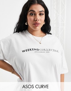 Белая свободная футболка с логотипом ASOS Weekend Collective Curve-Белый