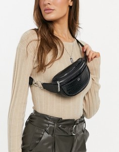 Черная сумка-кошелек на пояс из искусственной кожей с фактурой под крокодила New Look-Черный