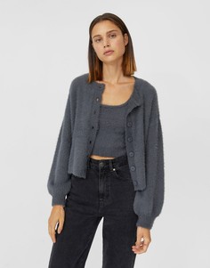 Пушистый трикотажный кроп-топ серого цвета от комплекта Stradivarius-Серый