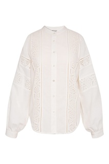 Кремовая блузка из хлопка и льна с перфорацией Gerard Darel