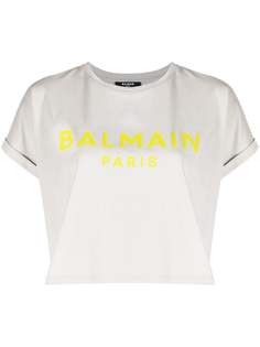 Balmain укороченная футболка с логотипом