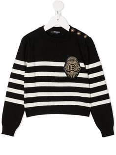 Balmain Kids полосатый джемпер с нашивкой