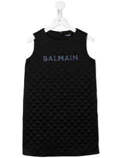 Balmain Kids стеганое платье с логотипом