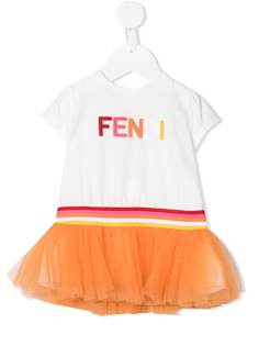 Fendi Kids платье с логотипом и вставкой из тюля
