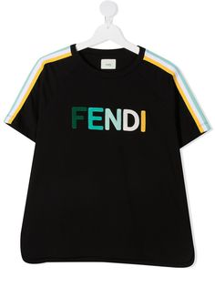 Fendi Kids футболка с контрастными полосками и логотипом