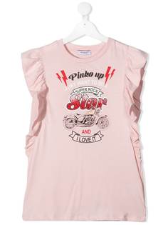 Pinko Kids футболка с графичным принтом и оборками