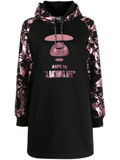 AAPE BY *A BATHING APE® платье-трапеция с капюшоном и графичным принтом