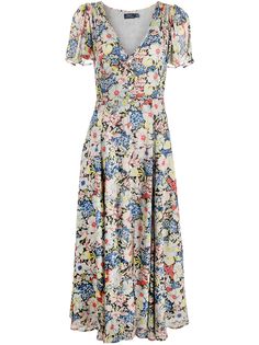 Polo Ralph Lauren платье макси с цветочным принтом и короткими рукавами