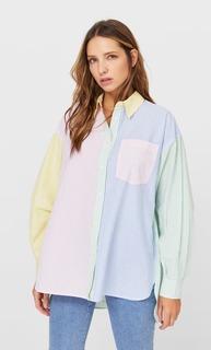 Stradivarius Контрастная Рубашка В Стиле Бойфренд Женская Коллекция Multicolor Xs