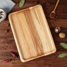 Тарелка-доска для закусок и нарезки, с соусником 30 см, массив ясеня Доброе дерево