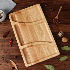 Тарелка-доска для закусок и нарезки, с соусником 35 см, массив ясеня Доброе дерево