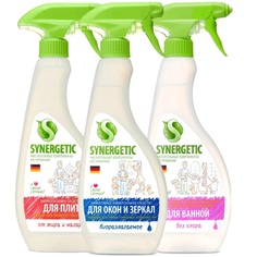 Набор чистящих средств Synergetic, для кухонных плит, 0,5 л + для сантехники, 0,5 л + для стекол, 0,5 л