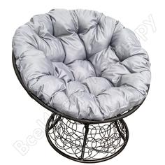 Садовое кресло m-group папасан пружинка, черное, ротанг, серая подушка 7930095243002
