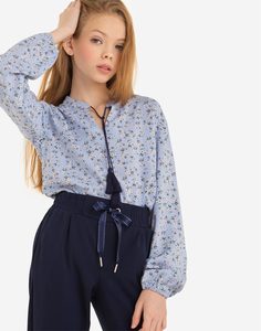 Голубая блузка с цветочным принтом для девочки Gloria Jeans