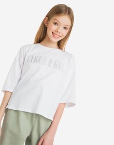 Белая футболка oversize с 3D-принтом для девочки Gloria Jeans