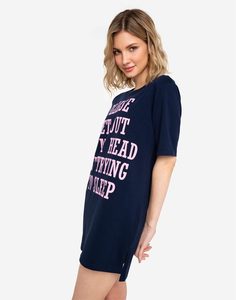 Синяя ночная сорочка с надписью женская Gloria Jeans