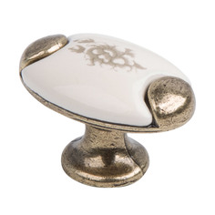 Ручка-кнопка с фарфором Феникс-строй 3,4х2,2х2,4 см оксидированная бронза (KF05-09 OAB)