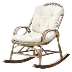 Кресло-качалка Rattan grand Medium Brown с подушками белый