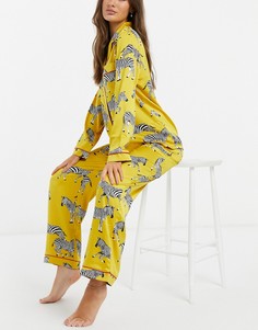 Атласная пижама горчичного цвета с принтом зебры Chelsea Peers-Желтый
