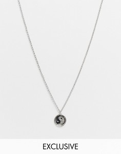 Серебристое ожерелье-цепочка с подвеской с гравировкой символа инь-ян Reclaimed Vintage Inspired-Серебристый